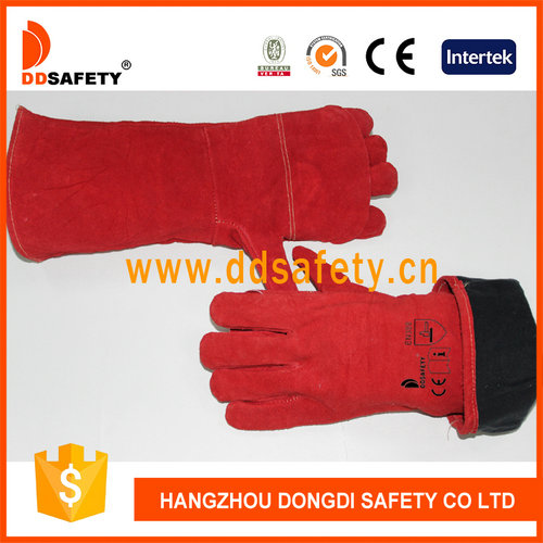 Red cow split welding glove-DLW635
